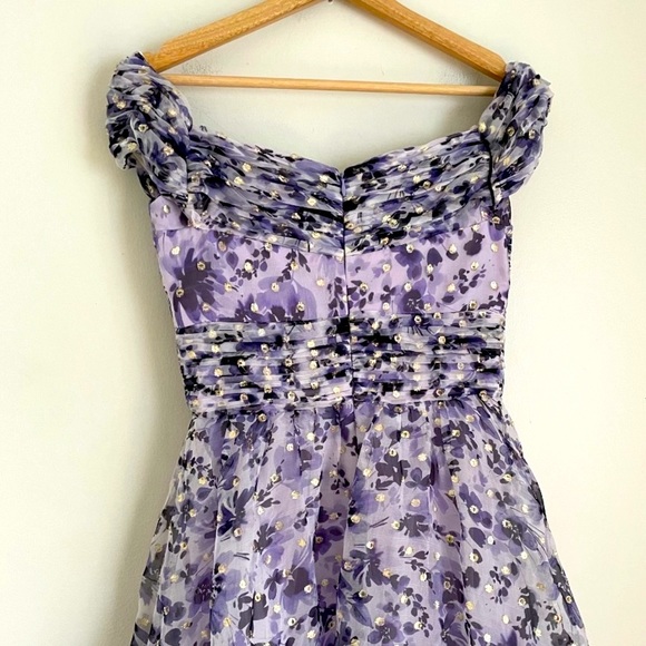 New Shoshanna -Meraki Fleur Clip Dot Purple Midi Dress - Picture 11 of 12
